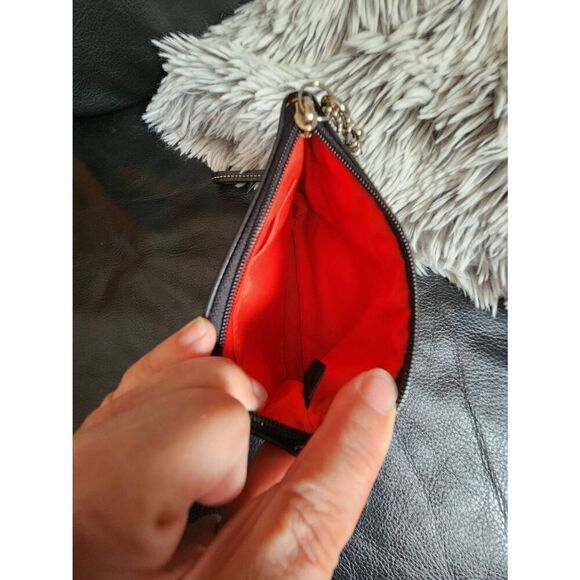 Coach Op Art Small Black Jacquard Wristlet Wallet with beautiful Red Lining - Picture 3 of 4